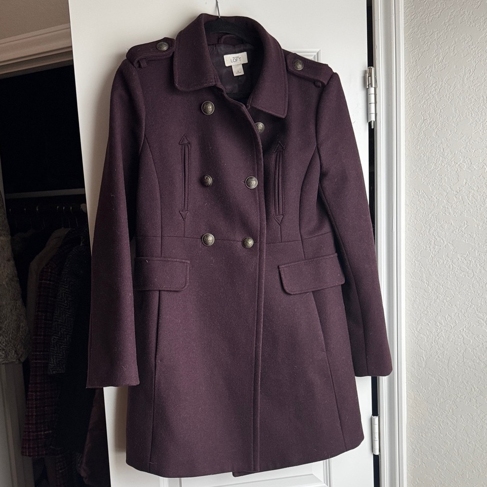 LOFT Double-Breasted Pea Coat - MAROON